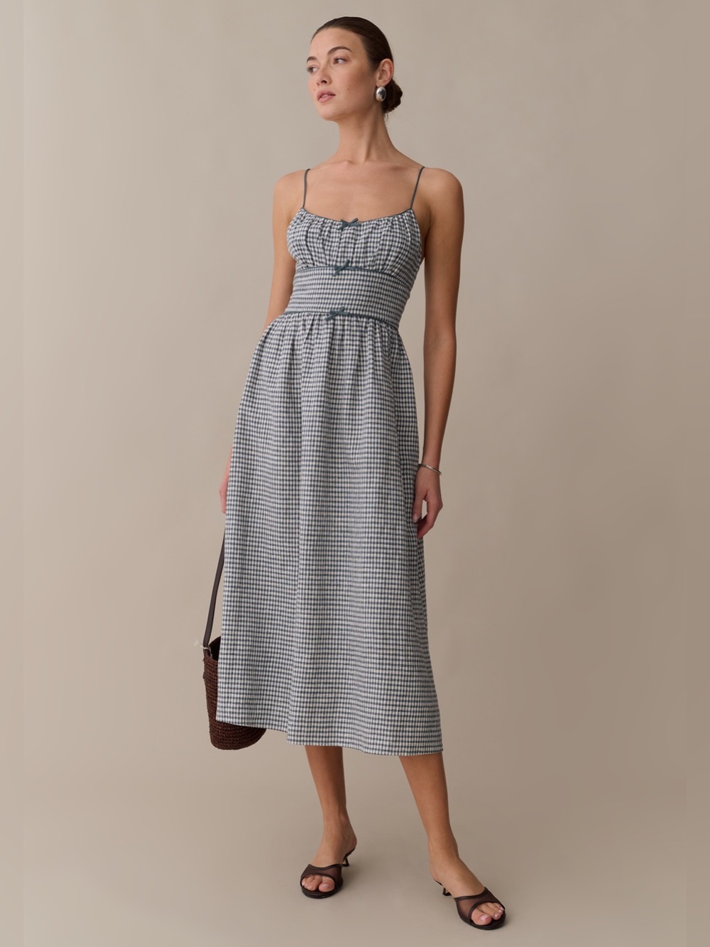 Few Moda Kourt Darya Linen Gingham Smocked Midi Dress
